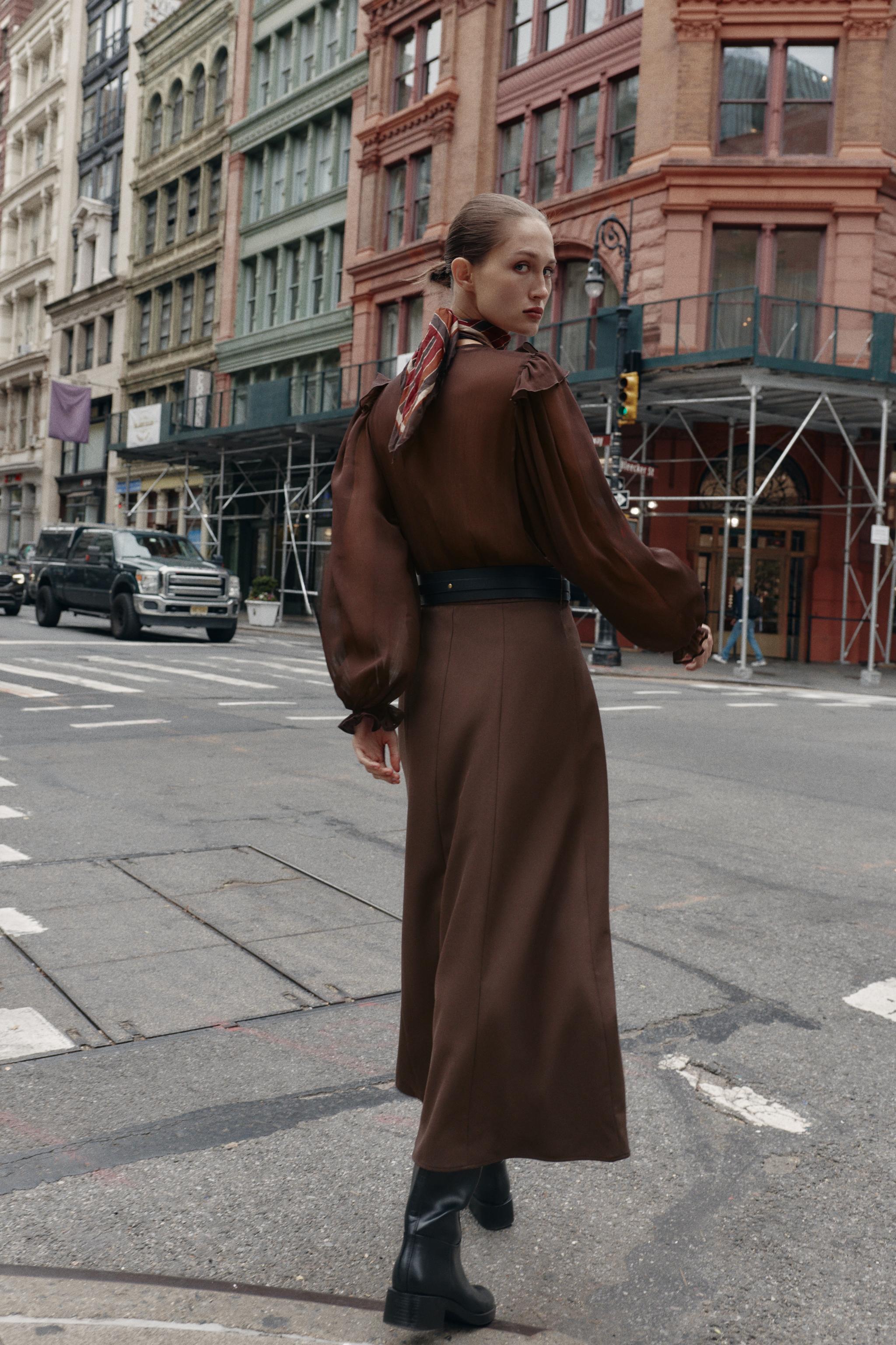 COMBINATION BELTED MIDI DRESS